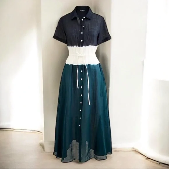 NWT J Crew Cerise shirtdress in dip-dyed ramie Size 10 - Picture 3 of 12